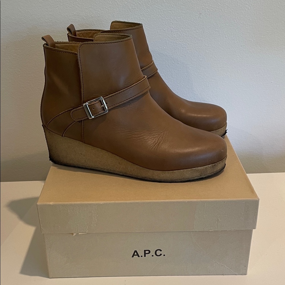 A.P.C. Women's Brown Leather Wedge Boots